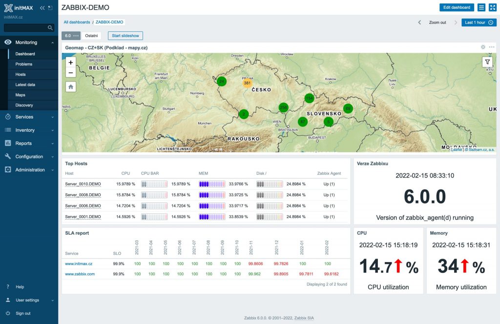 Dashboard v novém Zabbix 6.0. Jeho rozhraní je nyní pro uživatele více přívětivější. 