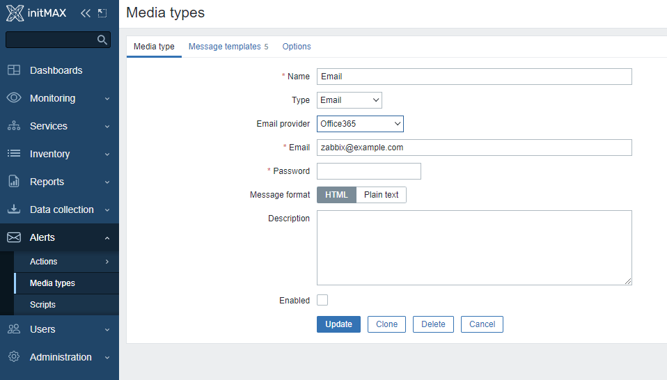 U Office 365 nebo Gmail nyní Zabbix automaticky vyplní všechna požadovaná nastavení doporučenými hodnotami