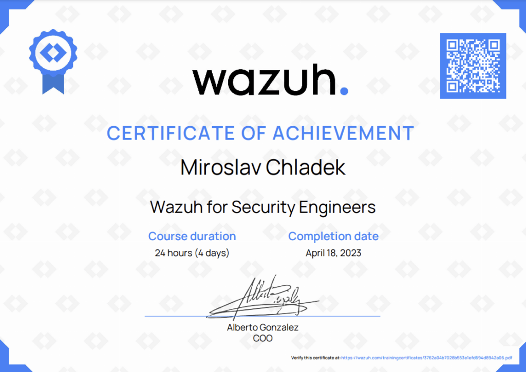Získali jsme další certifikaci Wazuh for Security Engineers