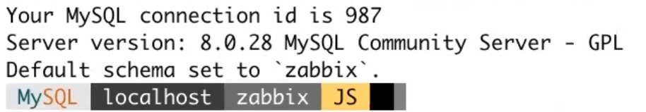 Připojení k databázi Zabbix pomocí nainstalované utility mysql shell