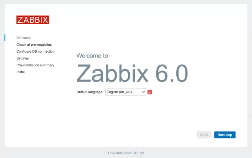 První krok instalace Zabbix 6.0 a nastavení jazyka