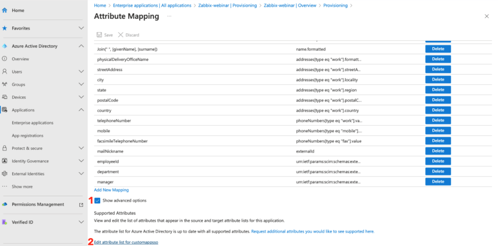 Sekce Attribute mapping