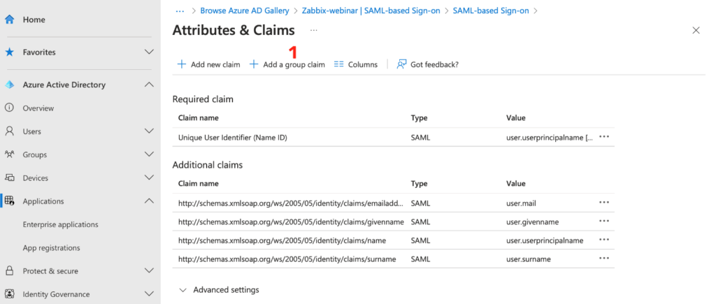 Attributes & Claims - Add a group claim