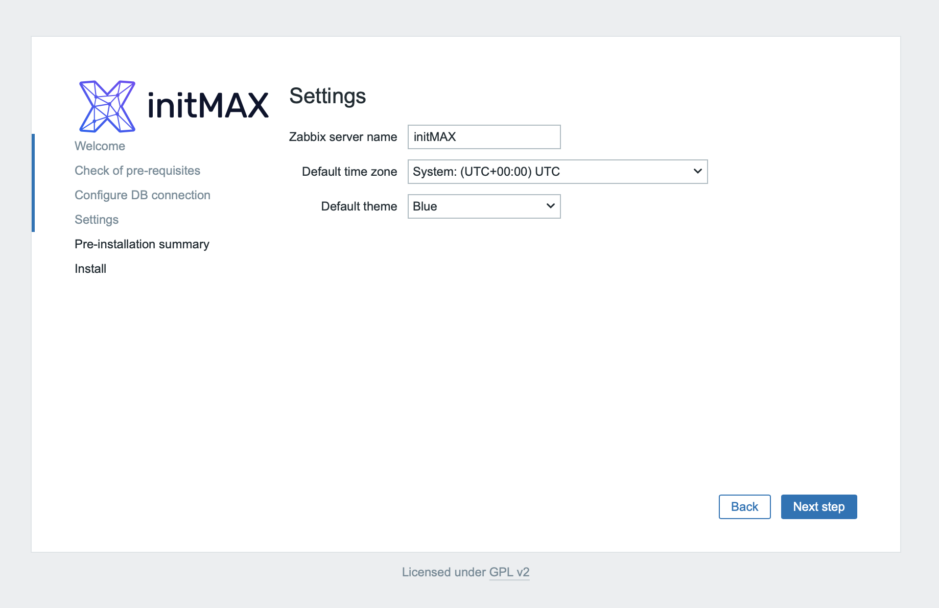 zabbix install - settings