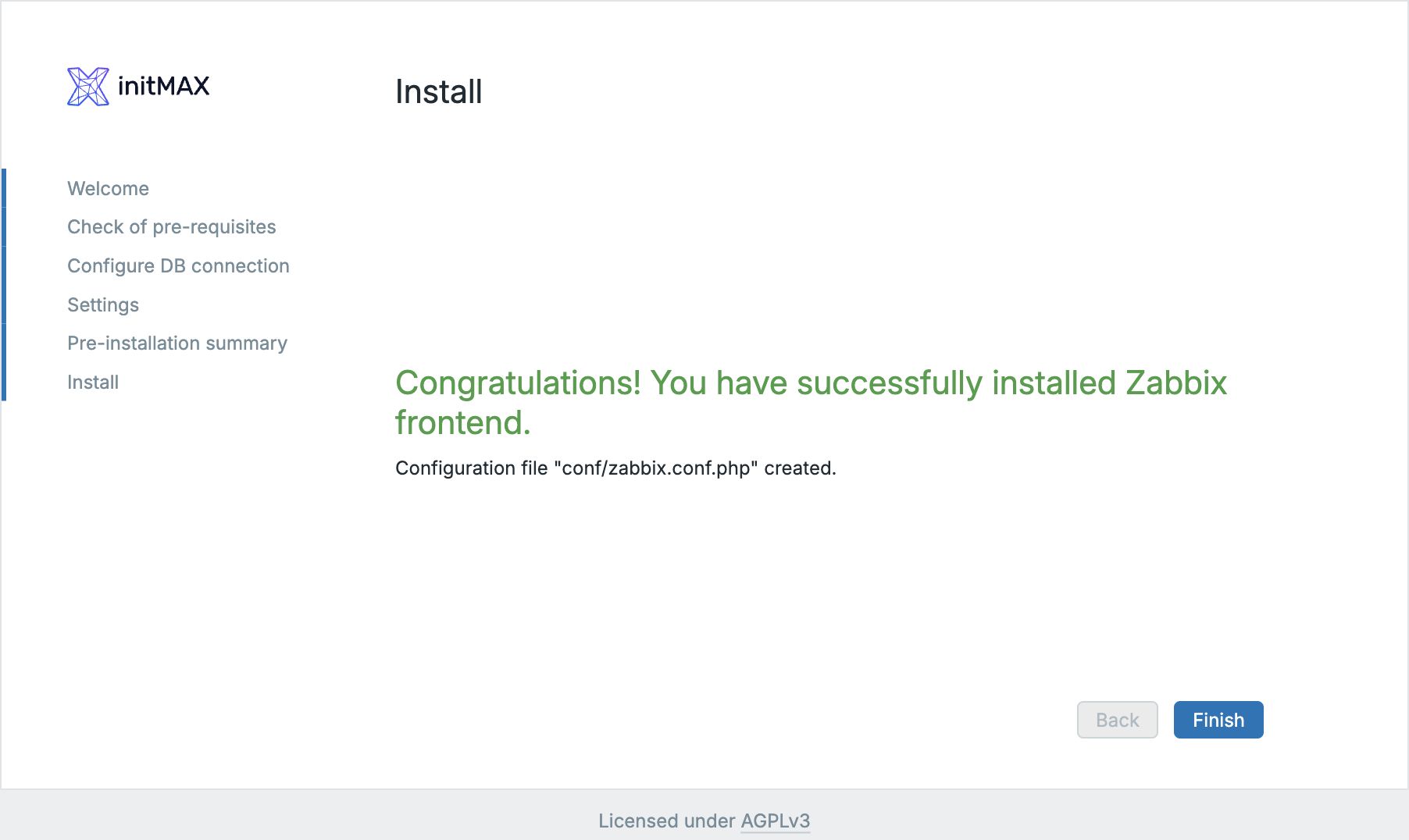 Dokončení instalace – Zabbix 8.0, Debian 13