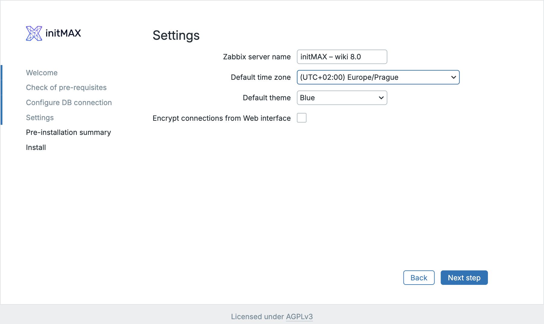 Nastavení serveru a časového pásma – Zabbix 8.0, AlmaLinux 10