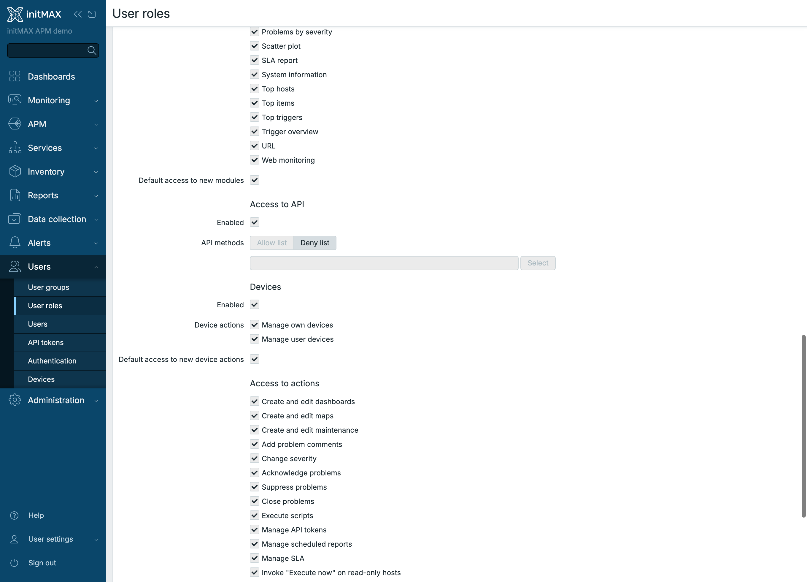 Zabbix 8.0 - sekce Devices v user role