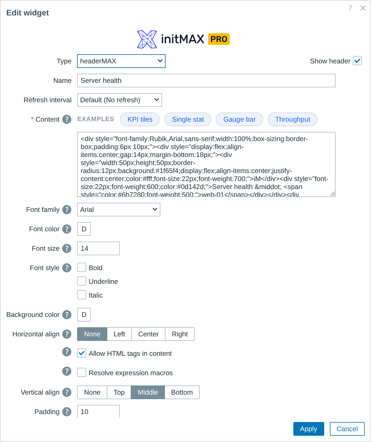 headerMAX configuration (PRO)