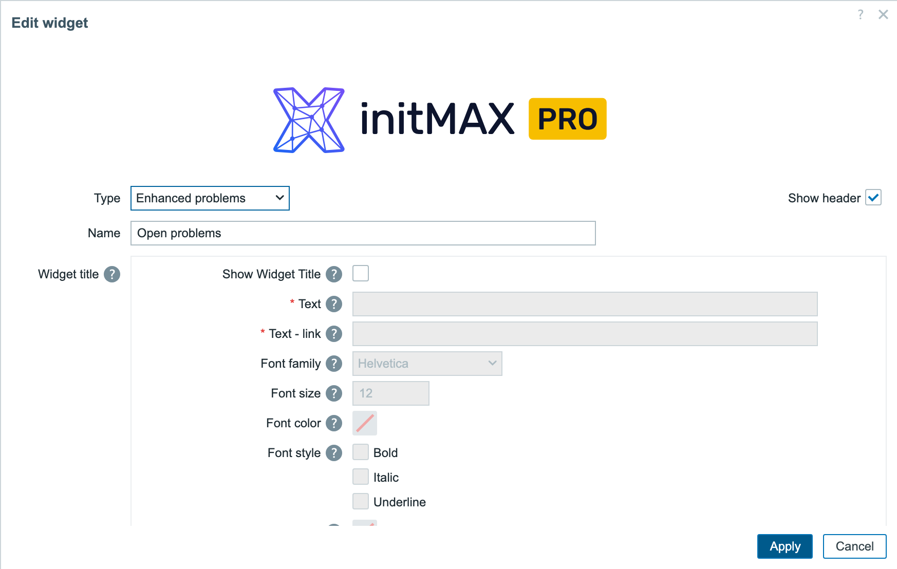 Enhanced Problems - the widget configuration dialog
