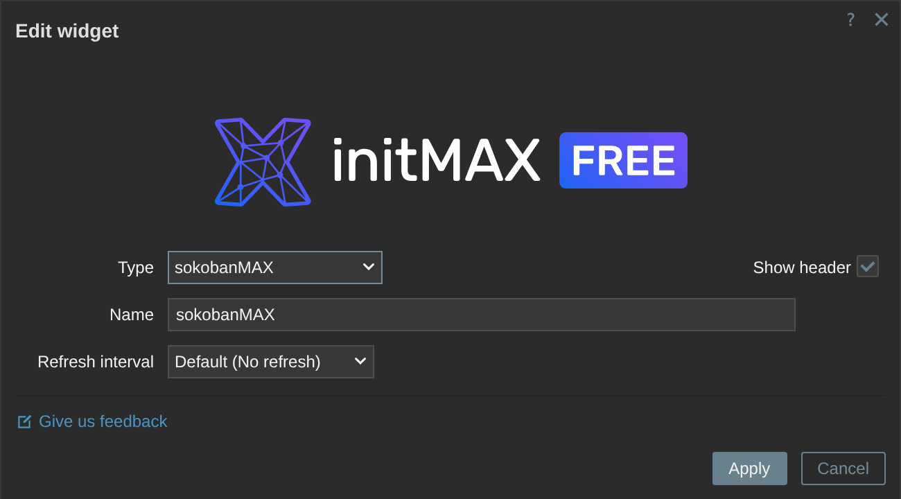 Nastavení widgetu sokobanMAX FREE